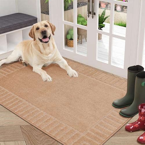 BEQHAUSE Große Türmatte Innen, super saugfähige Schmutzfangmatte, rutschfeste waschbare Fußmatte, Schmutzfänger Teppich für Hund, Eingang, Haustür, 80x120cm, Beige von BEQHAUSE