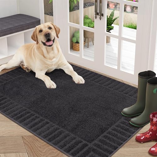 BEQHAUSE Große Türmatte Innen, super saugfähige Schmutzfangmatte, rutschfeste waschbare Fußmatte, Schmutzfänger Teppich für Hund, Eingang, Haustür, 80x120cm, Dunkelgrau von BEQHAUSE