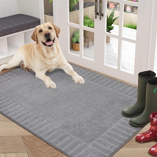 BEQHAUSE Große Türmatte Innen, super saugfähige Schmutzfangmatte, rutschfeste waschbare Fußmatte, Schmutzfänger Teppich für Hund, Eingang, Haustür, 80x120cm, Hellgrau von BEQHAUSE