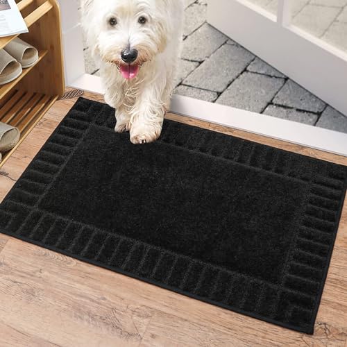 BEQHAUSE Fußmatte Innen, waschbare Sauberlaufmatte TPR rutschfeste Türmatte, Schmutzfangmatte für Haustür, super saugfähiger Fussmatte Teppich für Eingang, Haustiere und Hunde - Schwarz, 50x80cm von BEQHAUSE