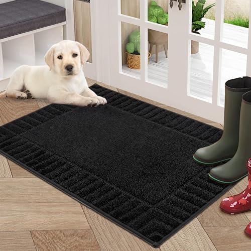 BEQHAUSE Türmatte Innen, super saugfähige Schmutzfangmatte, rutschfeste Maschinenwaschbare Fußmatte, Schmutzfänger Teppich für Hund, Eingang, Haustür, 60x90cm, Schwarz von BEQHAUSE