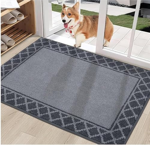 BEQHAUSE Fussmatte Innen, 80 * 120 cm Fußmatte, Schmutzfangmatte Waschbar, TPR rutschfest Fußabtreter Innen Und für Eingänge, Haustüren und Flure, Grau von BEQHAUSE