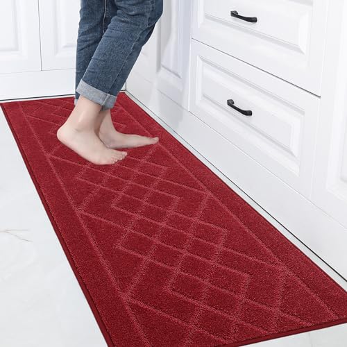 BEQHAUSE Küchenläufer 50x150cm rutschfeste, Saugfähige und Weiche Küchenteppich, Maschinenwaschbar Küchenmatte für Esszimmer, Küche, Spüle & Waschküche, Rot von BEQHAUSE