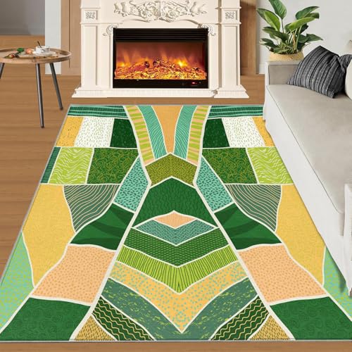 BEQUTIY Grün-Gelb-Orange-Teppich für Wohnzimmer grün strukturierter Karierter Teppich Cartoon-Bunte Karierte Kinderzimmerteppiche Moderne abstrakte waschbare Teppiche-80x150cm von BEQUTIY