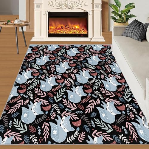 Blauer Fuchs Teppich Geometrische Farbige Blätter Kinderteppiche Moderne Abstrakte Niedliche Tiere 70x120 Rug Fuchs Vorleger Maschinenwaschbarer Rutschfester Teppich Für Stark Frequentierte Bereiche von BEQUTIY