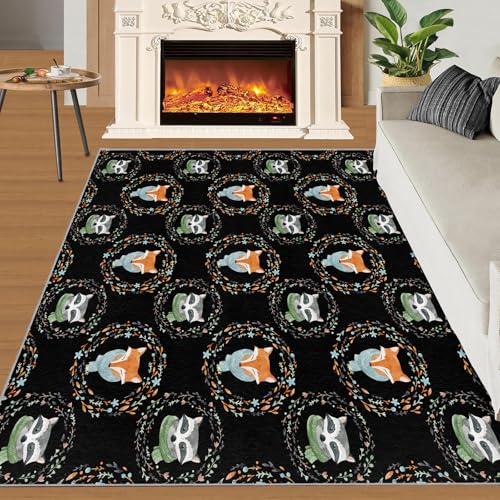 Fuchs Teppich Niedliche Tiere Schlafzimmerteppiche Modernes Schwarz 140x200 Rug Fuchs Vorleger Maschinenwaschbarer Rutschfester Teppich Für Stark Frequentierte Bereiche von BEQUTIY