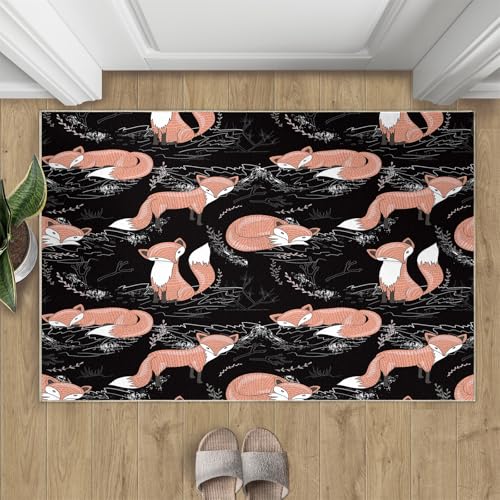 Fuchs Teppich Zweige Pflanzen Blätter Kleine Teppiche Minimalismus Schwarz 50x80 Rug Fuchs Vorleger Maschinenwaschbarer Rutschfester Teppich Für Stark Frequentierte Bereiche Fuchs Teppich Zweige Pflanzen Blätter Kleine Teppiche Minimalismus Schwarz 50x80 Rug Fuchs Vorleger Maschinenwaschbarer Rutschfester Teppich Für Stark Frequentierte Bereiche von BEQUTIY