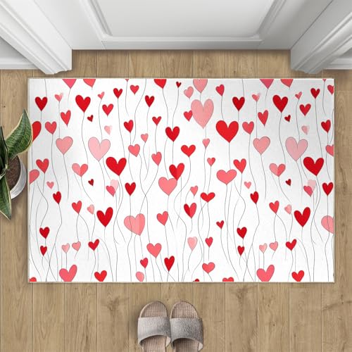 Herz Teppich Moderne Geometrische Schwarze Linien Kleine Teppiche Rosa-Rot 50x80 Rug Weiß Vorleger Maschinenwaschbarer Rutschfester Teppich Für Stark Frequentierte Bereiche von BEQUTIY
