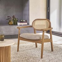 Berah Getah - Sessel aus massivem Teakholz, Rohrgeflecht und Stoff in Greige von BERAH GETAH