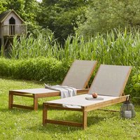 Set aus 2 Sonnenliegen aus FSC-Akazienholz und grauem Textilene von BERAH GETAH