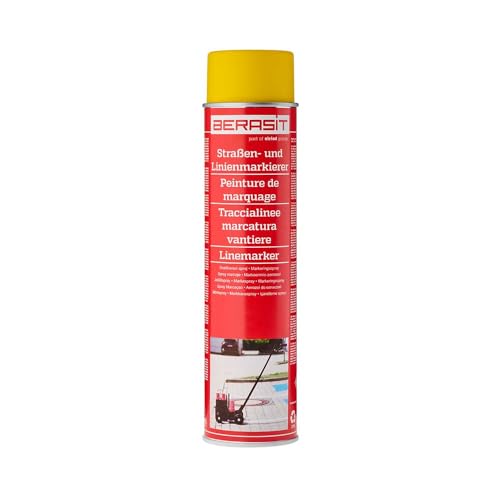 BERASIT Markierungsspray Bodenmarkierung, professioneller Straßen- und Linienmarkierer, per Hand oder mit Markierwagen nutzbar, wetterbeständig, schnell trocknend, 600 ml, Versandeinheit=1 Dose (gelb) von BERASIT