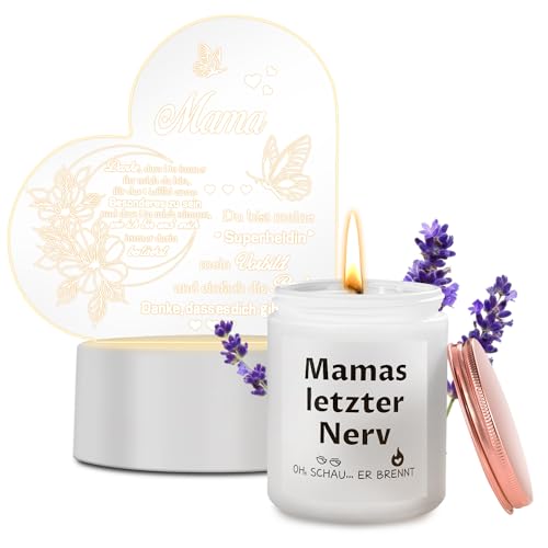 Mama Geschenk Geburtstag, Duftkerze Lavendel, LED Lampe Nachtlicht, Muttertagsgeschenk, Personalisierte Geschenke Mama, Geschenk für Schwiegermutter von BERDRE