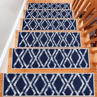 Schlichter Diamant Gemusterter Teppich, Stair Treads Rutschfester Maschinenwaschbarer Leicht Zu Reinigen, Navy von BERFINSHOME