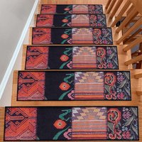 Vintage Teppich, Roter Treppenläufer, Treppenstufen Stufenmatte, Rutschfester Waschbar, Leicht Zu Reinigen von BERFINSHOME