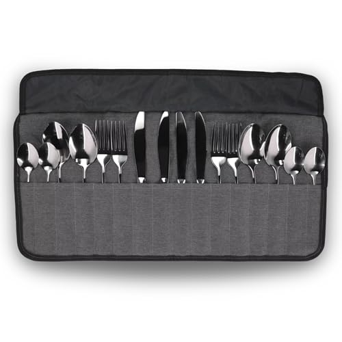 BERGER Besteck-Set Edelstahl 16-tlg. | Campingbesteck für 4 Personen | Inkl. Aufbewahrungstasche | Hochwertiges Essbesteck von BERGER