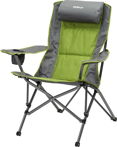 BERGER Tirana Faltstuhl | Bequemer Camping Stuhl Klappstuhl gepolstert mit Kopfkissen Anglerstuhl Gartenstuhl klappbar | Campingstuhl faltbar mit Getränkehalter | stabil & belastbar bis 120 kg von BERGER
