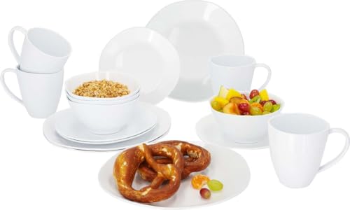 BERGER Sevilla Geschirr Set 16-tlg. | Modernes Tafelservice für 4 Personen | Leicht bruchunempfindlich & pflegeleicht | RPET-Material | mit Essteller Dessertteller Schüsseln Henkelbecher (weiß) von BERGER
