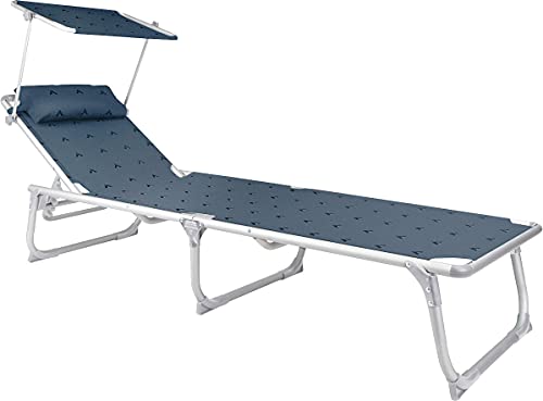 BERGER Sonnenliege mit Dach, schnelltrocknend, Rückenlehne 5-Fach verstellbar | Campingliege Aluminium (Blau, Standard) von BERGER