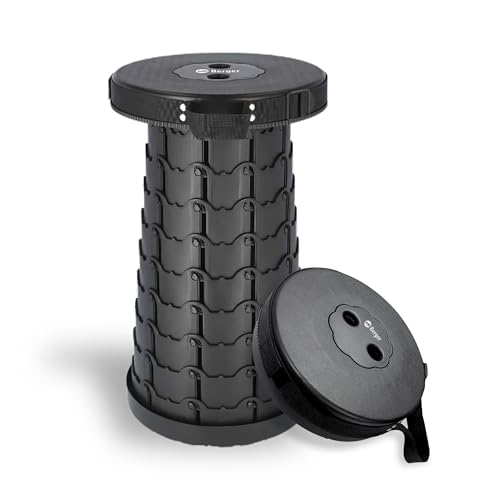 BERGER Teleskophocker | Faltbarer Hocker Klapphocker Campinghocker einziehbar | Platzsparender Falthocker für Garten Camping Angeln Reisen Wandern | tragbar leicht & kompakt, 120kg maximale Traglast von BERGER