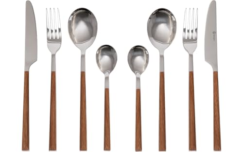 BERGER Wood Besteck Set 16-teilig | Elegantes Essbesteck mit Holzgriffen | Robustes & langlebiges Edelstahl Besteckset mit Messer Gabel Löffel für 4 Personen | Tafelbesteck für Camping Haushalt von BERGER