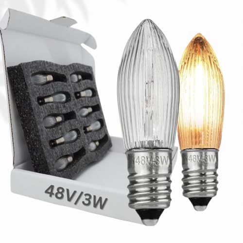 10x Glühbirne 'Berglämpl' E10 48V/3W Riffelkerze Spitzkerze Topkerze Glühlämpchen für Schwibbogen und Lichtbögen, Gelbglühend 10x Glühbirne 'Berglämpl' E10 48V/3W Riffelkerze Spitzkerze Topkerze Glühlämpchen für Schwibbogen und Lichtbögen, Gelbglühend von BERGLäMPL