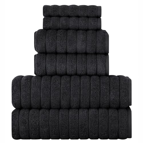 BERIBO Premium 6-teiliges Baumwoll-Badezimmer-Set – Luxuriöse türkische Handtücher in Schwarz (Schwarz) von BERIBO