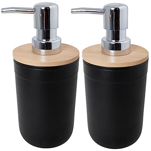 BERILO 2er Set Seifenspender/Shampoospender mit Bambusdeckel Holz - 17 x 7,5 cm - schwarz (2 Stück) von BERILO