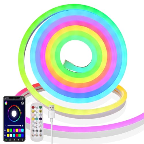 3m RGB IC Neon LED Strip, USB 5V LED Strip mit Fernbedienung per App, Musiksynchronisation, Segmentierter Farbwechsel, Intelligente RGB LED Streifen für Schlafzimmer von BERIXDEEP