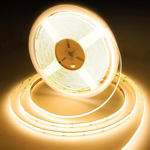 BERIXDEEP 20m LED Strip Warmweiss, 480LEDs/m, 24V COB LED Strip Hoher Dichte, 9W/m, CRI 92+, LED Band 8mm für Unterschrank Beleuchtung, TV Hintergrundbeleuchtung und Wohnwand (ohne Netzteil), 3000K von BERIXDEEP