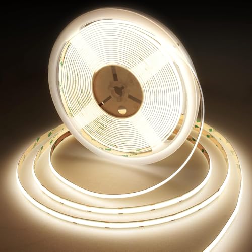 BERIXDEEP 480 LEDs/m 24V COB LED Streifen, 4000K LED Band Hoher Dichte, 8 mm, 9 W/m, CRI 92+, 20m LED Streifen für Küche, Wohnzimmer, Unterschrank und Kleiderschrank (ohne Netzteil), Naturweiß von BERIXDEEP