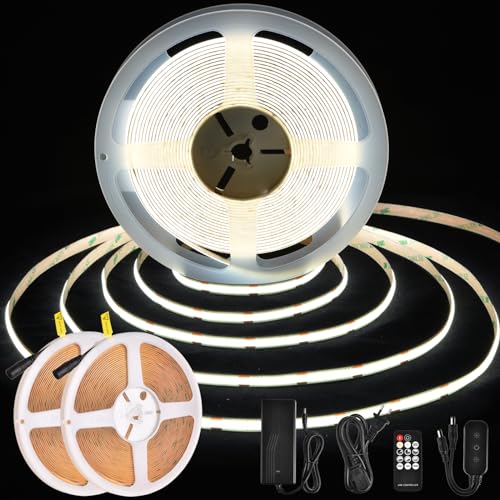 BERIXDEEP 20m COB LED Streifen, 384 LEDs/m, Dotless LED Strip mit Fernbedienung und Netzteil, CRI 92+, 8mm Breite, DC24V Lichtband für Schlafzimmer, 2x10m, Kaltweiß, 6000K von BERIXDEEP
