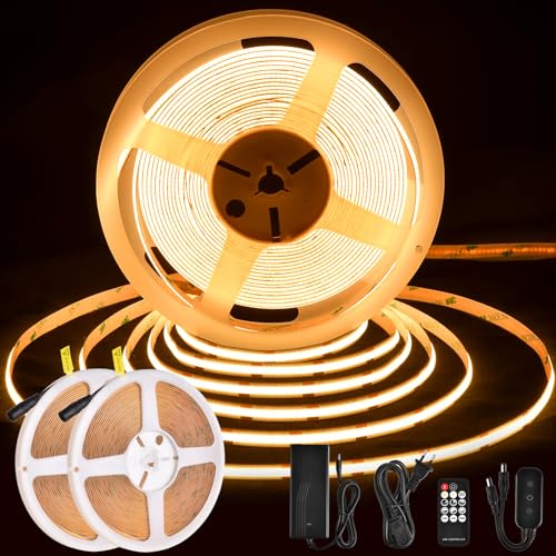 BERIXDEEP COB LED Streifen 20m, Dotless LED Strip mit Fernbedienung und Netzteil, 348 LEDs/m, CRI 90+, 8mm Breite, DC24V LED Band für Sockelleisten, Paneelwand, Werkstatt, 2x10m, Warmweiß, 2700K von BERIXDEEP