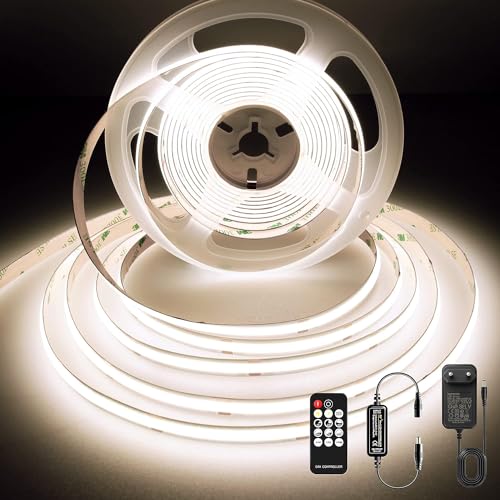 BERIXDEEP COB LED Streifen 24V, LED Streifen 3m Dimmbar mit Netzteil und Fernbedienung, CRI 90+, 8mm Breite, Hohe Dichte LED Strip Lights für Haus Dekoration, Naturweiß, 4000K BERIXDEEP COB LED Streifen 24V, LED Streifen 3m Dimmbar mit Netzteil und Fernbedienung, CRI 90+, 8mm Breite, Hohe Dichte LED Strip Lights für Haus Dekoration, Naturweiß, 4000K von BERIXDEEP