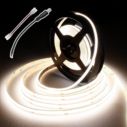 BERIXDEEP COB LED Streifen 5m Kaltweiß, LED Strip 6000K, 24V, CRI 92+, 8mm Breit, LED Streifen Weiss sehr hell für Schlafzimmer, TV, Küche, Wohnzimmer, DIY, Lichtband Selbstklebend (ohne Netzteil) von BERIXDEEP