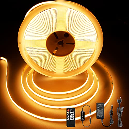 BERIXDEEP COB LED Streifen 10m, 384 LEDs/m, LED Strip Warmweiss mit Netzteil und Fernbedienung, 2700K, CRI 92+, 8mm, 24V für Schlafzimmer, Wohnzimmer, Indirekte Beleuchtung von BERIXDEEP
