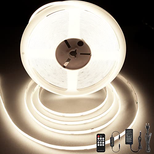 BERIXDEEP COB LED Strip 10m 4000k, 384 LEDs/m, hohe dicht LED Streifen mit Netzteil und Fernbedienung, CRI 92+, 8mm, 24V LED Streifen für Wohnzimmer, Unterbau, Treppen, Neutralweiß von BERIXDEEP