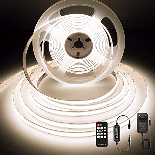 BERIXDEEP COB LED Streifen 5M Neutralweiß, LED Strip Dimmbar 24V mit Netzteil und Fernbedienung, 4000K, CRI 92+, 8mm, LED Band für Schlafzimmer, Wohnzimmer, Unterbau, TV, Küche, DIY von BERIXDEEP