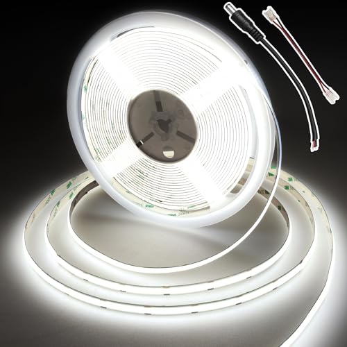 COB LED Streifen, DC24V LED Strip Light Dimmbar, 8mm Breit, CRI 90+, LED Streifen ohne punkte für Schlafzimmer, Küche, Spiegel, Heimdekoration (ohne Netzteil), 384LEDs/M, Kaltweiß, 6000K, 10M von BERIXDEEP