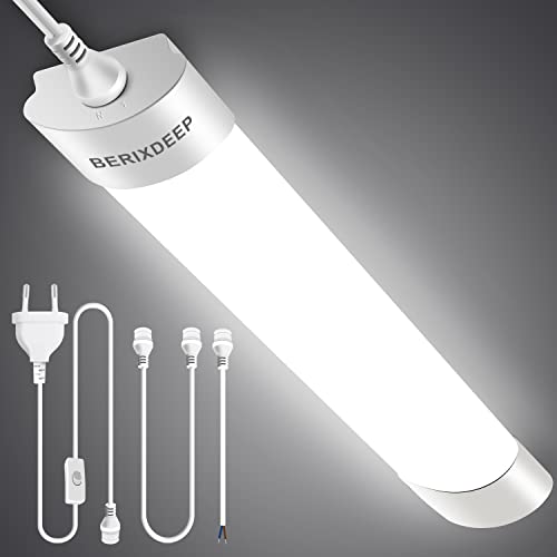 Feuchtraumleuchte LED mit Stecker 120cm, 36W IP65 LED Röhrenlampe Wasserfest, Werkstatt Deckenleuchte für Garage Keller Warenhaus Badezimmer Büro Außen, Werkstattlampe Neutralweiß 4000K, 4000lm Feuchtraumleuchte LED mit Stecker 120cm, 36W IP65 LED Röhrenlampe Wasserfest, Werkstatt Deckenleuchte für Garage Keller Warenhaus Badezimmer Büro Außen, Werkstattlampe Neutralweiß 4000K, 4000lm von BERIXDEEP