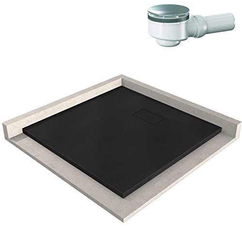 BERNSTEIN Duschtasse 90x90 cm Schwarz matt Flache Bauhöhe, Duschwanne der GT-SERIE aus SMC, Rechteckiges Duschbecken mit Gefälle, SMC -Duschwanne komplett mit Ablaub Dallmer Orio von BERNSTEIN