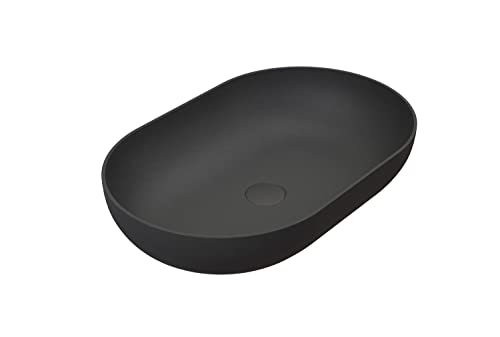 BERNSTEIN® Aufsatzwaschbecken oval 54 cm Waschschale O-540 für Unterschränke, Bad und Gäste WCs Mineralguss mit Quarzsand-Beschichtung Waschbecken Schwarz matt Aufsatzbecken von BERNSTEIN