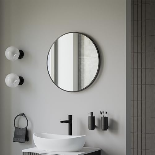 BERNSTEIN® Badezimmerspiegel 8232 rund mit Leichtmetallrahmen in Schwarz, Weiß und Gold Wandmontage Wandspiegel Badspiegel Bad, Spiegel mit Aluminiumrahmen in Schwarz, Spiegel Ø 60cm von BERNSTEIN