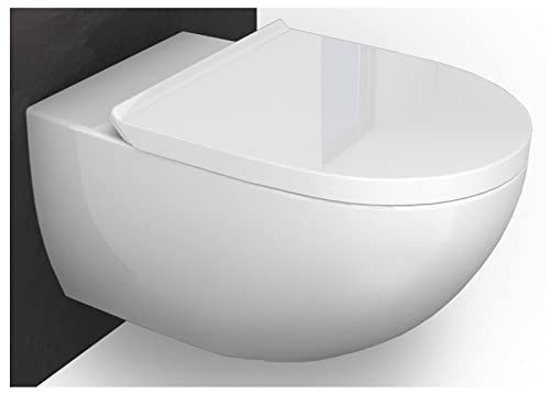 BERNSTEIN® Design Wand WC spülrandlos spülrandloses Hänge WC Set Toilette mit abnehmbareren Deckel Hängetoilette WC ohne Spülrand E-9030 Farbe: Weiß glänzend von BERNSTEIN