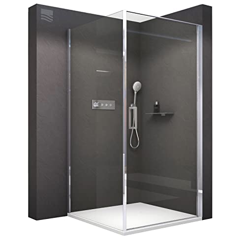 BERNSTEIN® Duschkabine 100 x 100 x 195 cm mit Duschtasse ESG-Glas Duschabtrennung EX416S mit Nano, Eck-Dusche mit Hebe-Senk-Mechanismus flexible Montage der Drehtür von BERNSTEIN