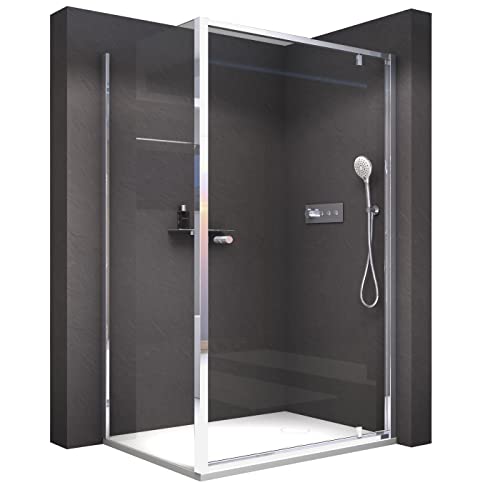 BERNSTEIN Duschkabine Eckdusche 90x100cm Duschabtrennung mit Drehtür NT604 FLEX 6 mm Nano Echtglas-Dusche Breite Türelement: 90cm Breite Glas feststehend: 100cm Profilfarbe: Schwarz matt von BERNSTEIN