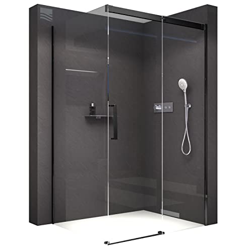 BERNSTEIN® Duschkabine mit Schiebetür Eckdusche DX906 FLEX Schwarz matt- Dusche Schiebetür x Breite: 110x80cm Duschglas aus 8mm ESG Klarglas mit NANO-Beschichtung von BERNSTEIN