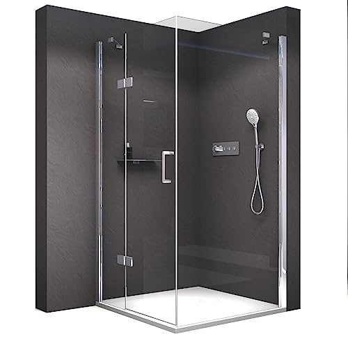 BERNSTEIN® Eckdusche 100 x 100cm Dusche mit Drehtür an einem Festfeld NT403 – Duschabtrennung mit Türanschlag Links 8mm ESG Nano Klarglas von BERNSTEIN