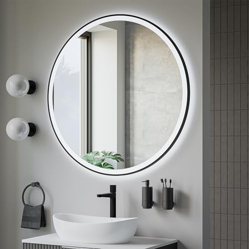 BERNSTEIN® LED Badezimmerspiegel 8232 2.0 rund mit Leichtmetallrahmen in Schwarz Wandmontage, Warm-/Kaltlichteinstellung Wandspiegel mit Sandbestrahltem Rand, Spiegel mit Aluminiumrahmen Ø 100cm von BERNSTEIN