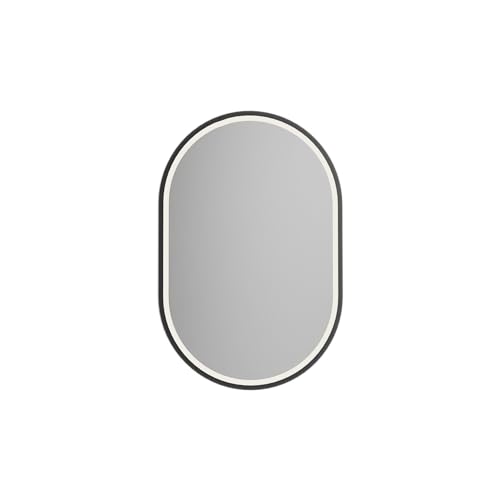 BERNSTEIN® LED Badspiegel 8144 2.0 oval Leichtmetallrahmen in Schwarz Wandmontage Warm-/Kaltlichteinstellung Spiegel mit Sandbestrahlten Rand Spiegelheizung Aluminiumrahmen 40 x 60 cm von BERNSTEIN