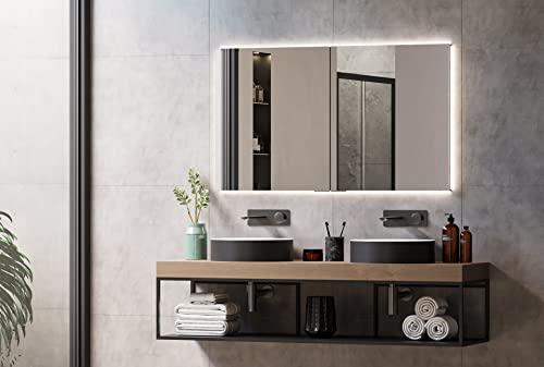 BERNSTEIN® LED Einbau-Spiegelschrank UP7012 mit Doppel-Steckdose, Unterputz-Badezimmerspiegel, Dimmbares Spiegellicht, Vormontierter Spiegel - Breite:120cm von BERNSTEIN